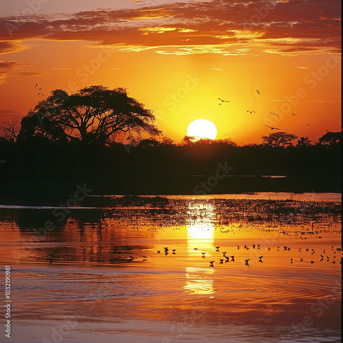 Sunset in the Pantanal, Mato Grosso do Sul, Brazil, South America