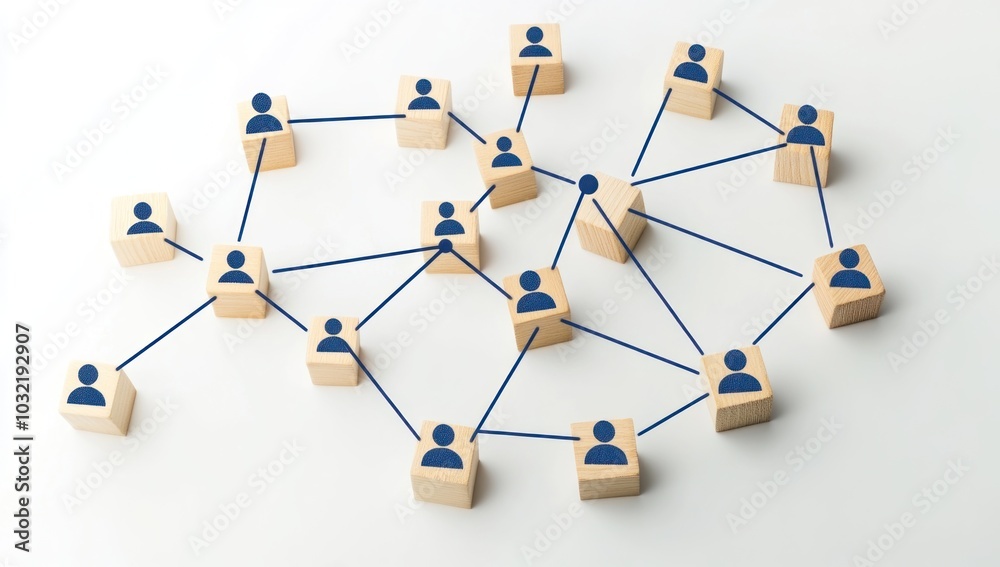 Network of Wooden Blocks with People Icons Network of Wooden Blocks with People Icons