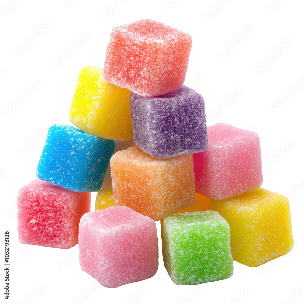 Stacked colorful sugar cubes on a white background Stacked colorful sugar cubes on a white background