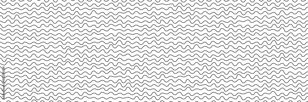 Squiggly black lines on white background as seamless pattern imitate handwritten scribbles. Horizontal hand drawn wavy stripes or rough waves. Simple vector illustration Squiggly black lines on white background as seamless pattern imitate handwritten scribbles. Horizontal hand drawn wavy stripes or rough waves. Simple vector illustration