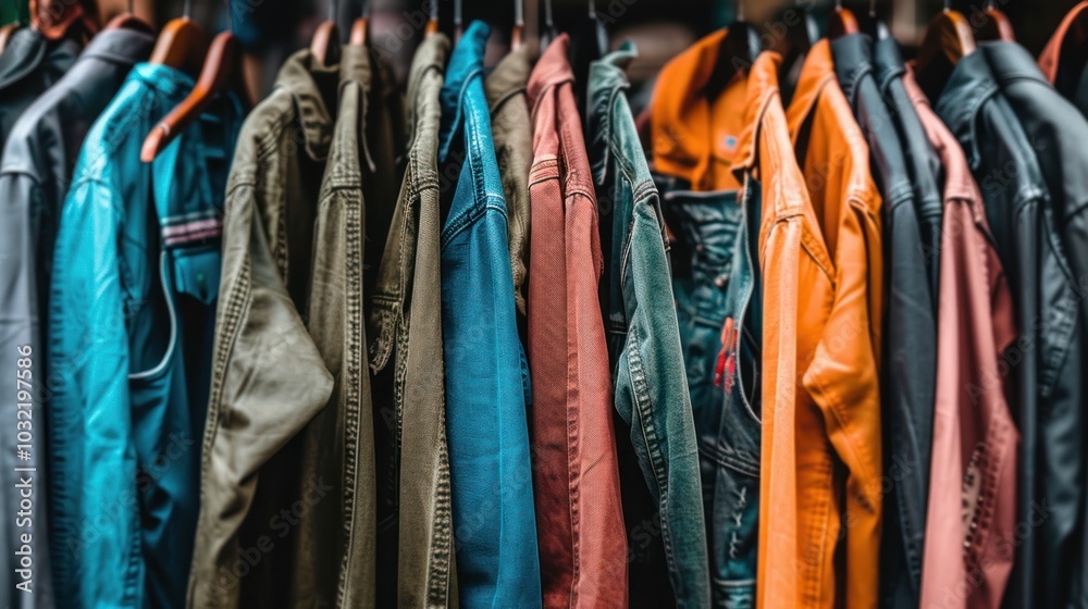 A Row of Colorful Jackets Hanging on Hangers