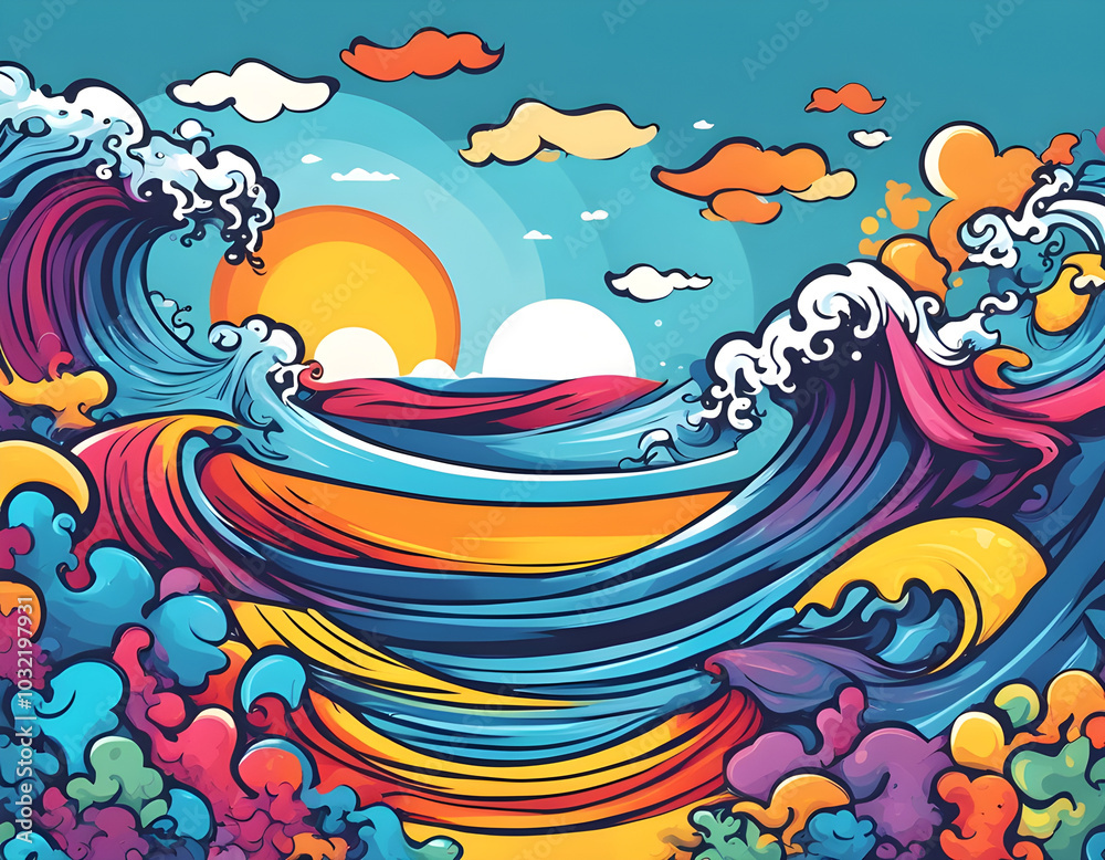 colorful ocean with cool isolated pop art style background colorful ocean with cool isolated pop art style background
