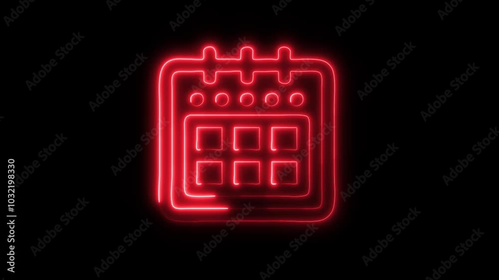 Glowing Calendar Date Icon in HD Video Neon Animation – Scheduling and Time Management Symbol on Black Background