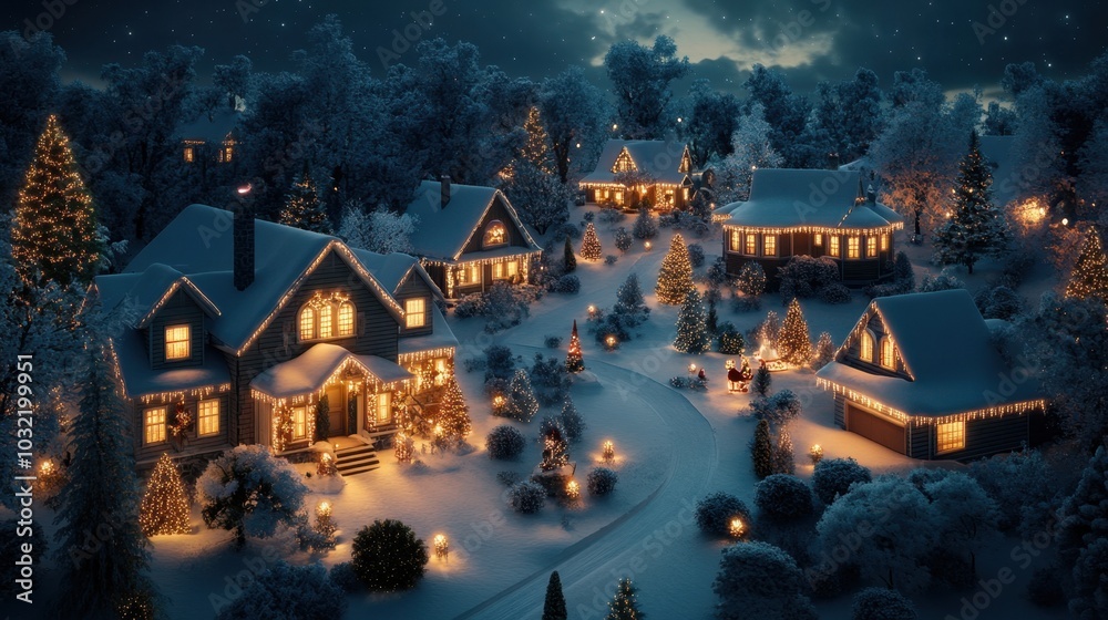 custom made wallpaper toronto digitalSnow-covered homes, glowing lights, and festive charm define this Christmas village scene set in a serene winter wonderland.