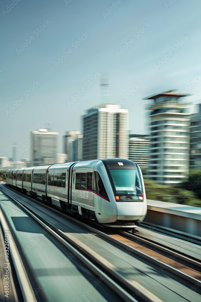 Naklejka premium A train speeding through the city