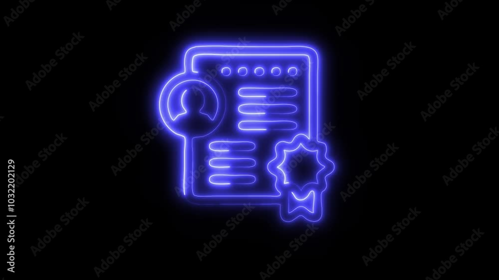Glowing Certificate Icon in HD Video Neon Animation – Achievement and Award Symbol on Black Background Glowing Certificate Icon in HD Video Neon Animation – Achievement and Award Symbol on Black Background
