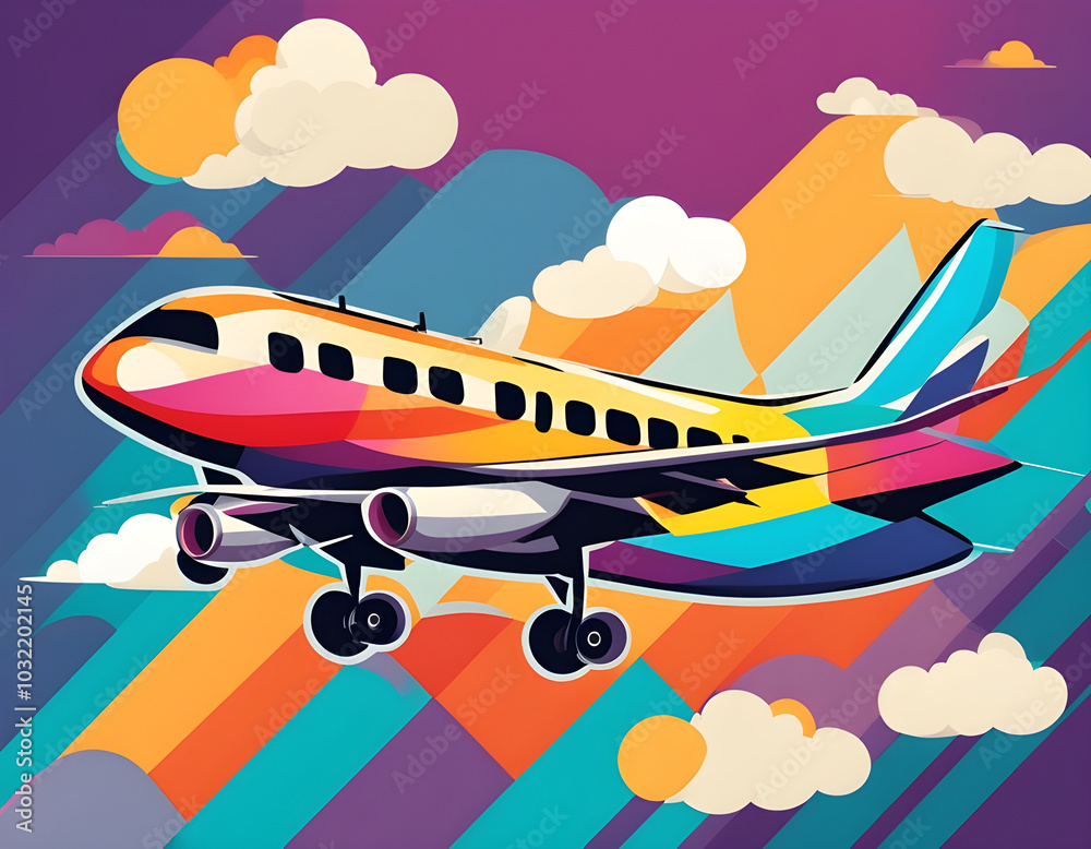 colorful airplane with cool isolated pop art style background colorful airplane with cool isolated pop art style background