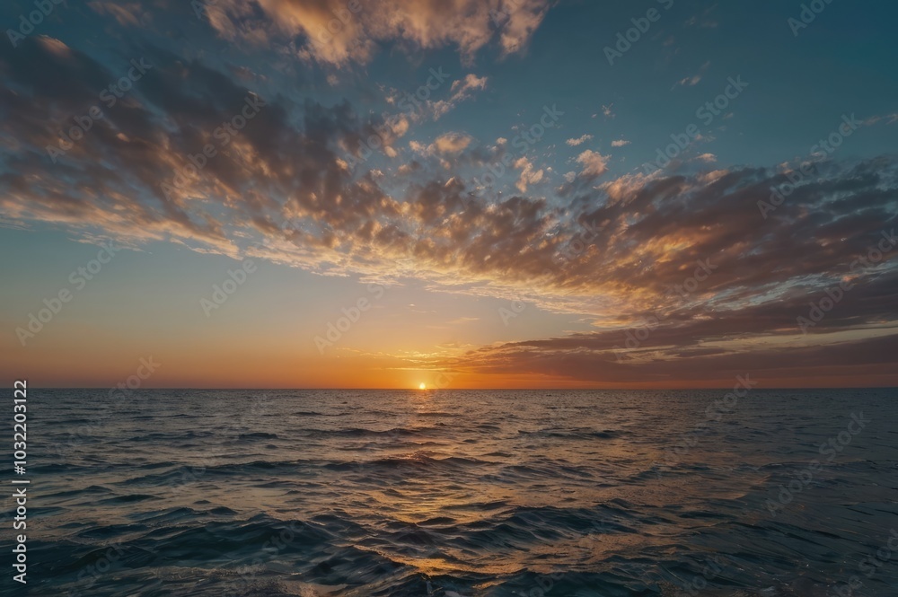 Serene Ocean Sunset with Vibrant Colors - Peaceful Waves and Dramatic Sky