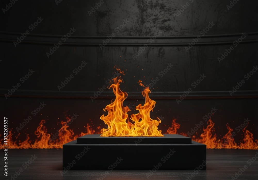 Obraz premium black podium on a background of fire