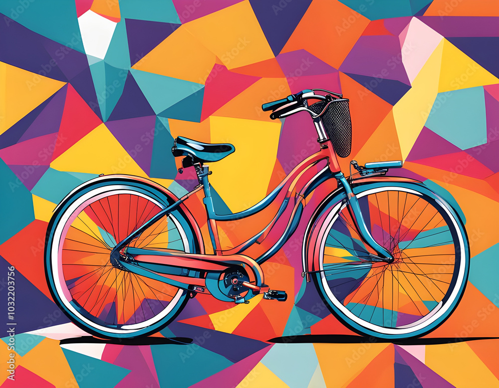 Fototapeta premium colorful bicycle with cool isolated pop art style background