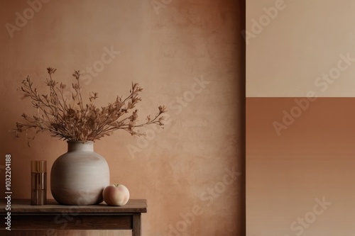 Modern Living Room with Warm Gradient Wall - Stylish Furniture and Cozy Atmosphere