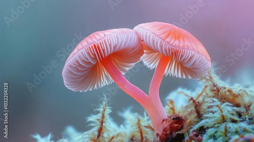 The gorgeous bonnet mushroom belongs to the Mycenaceae family of fungi and is scientifically known as Mycena renati. photo