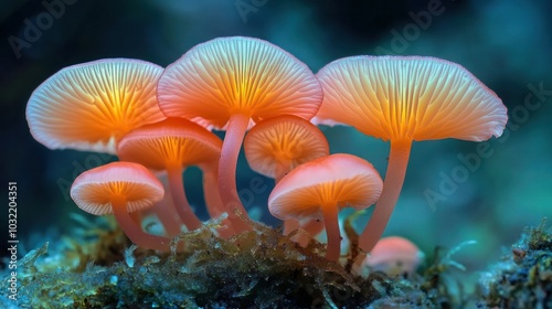 The gorgeous bonnet mushroom belongs to the Mycenaceae family of fungi and is scientifically known as Mycena renati. photo