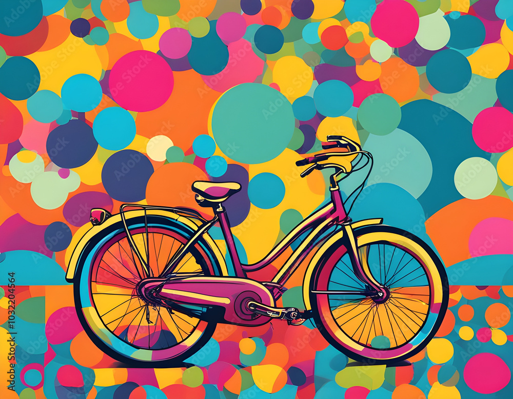 Fototapeta premium colorful bicycle with cool isolated pop art style background