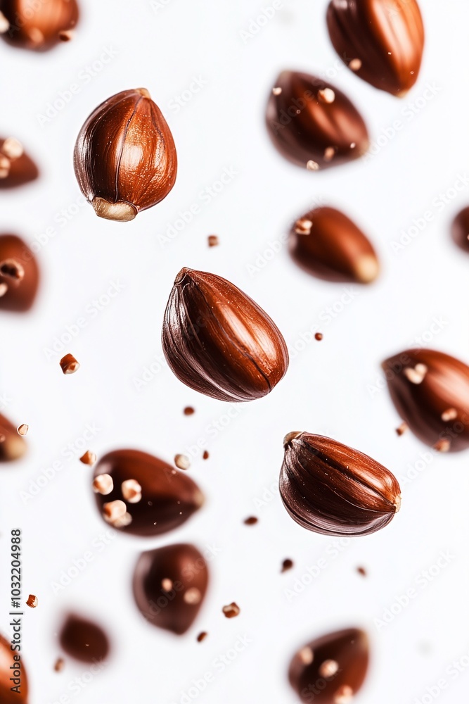 flying chesnuts in the air isolated on solid background flying chesnuts in the air isolated on solid background