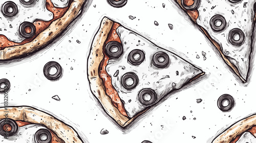 pizza, multiple illustrations, outlines