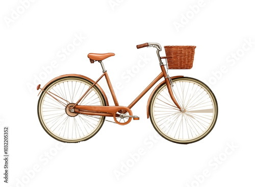 Old-fashioned bicycle with a basket, isolated on a white background. Vector illustration.