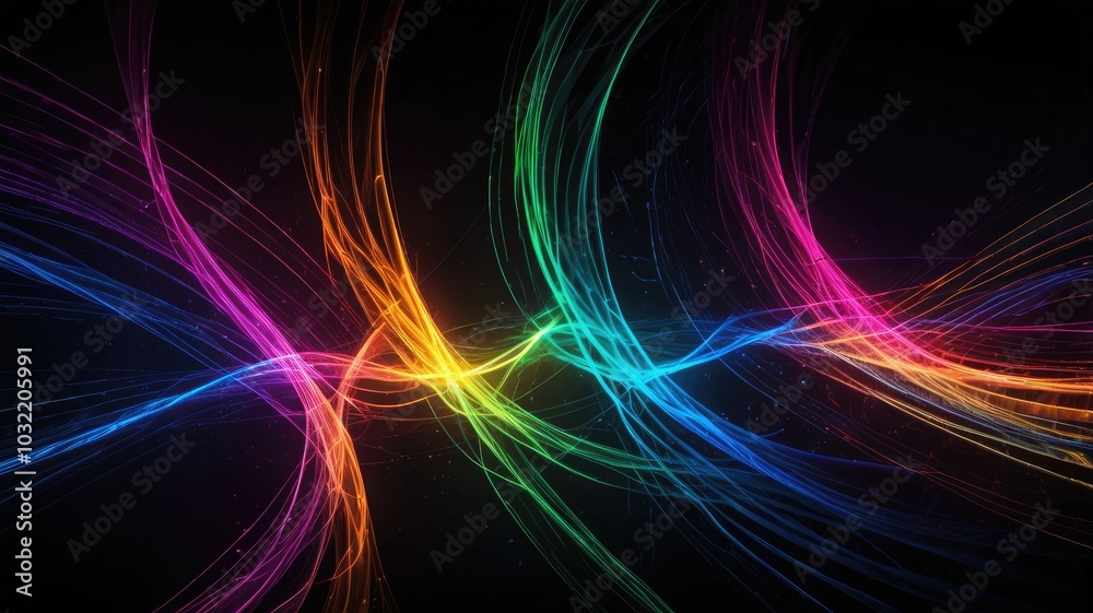 Dynamic Light Trails in Abstract Loop Pattern - Vibrant Neon Colors on Dark Background Dynamic Light Trails in Abstract Loop Pattern - Vibrant Neon Colors on Dark Background