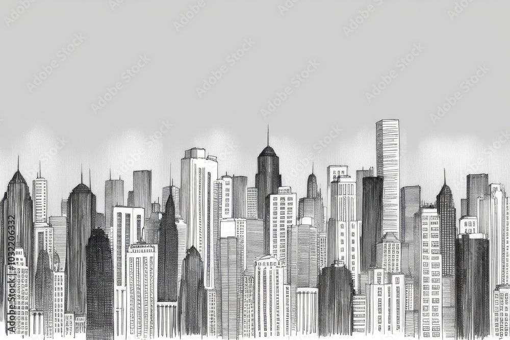 Monochrome City Skyline with Modern Skyscrapers - Sleek Black and White Urban Silhouette Monochrome City Skyline with Modern Skyscrapers - Sleek Black and White Urban Silhouette