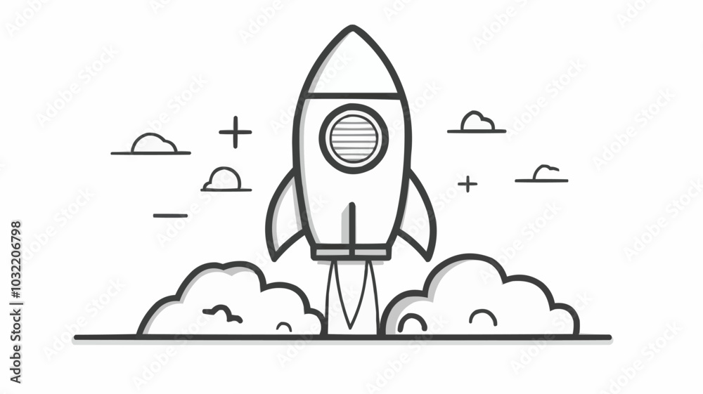 Simple rocket ship line drawing Simple rocket ship line drawing