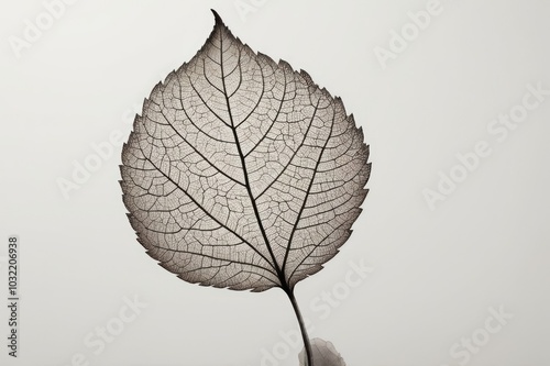 Delicate Skeleton Leaf on Light Background - Natural Vein Structure in Minimalist Style