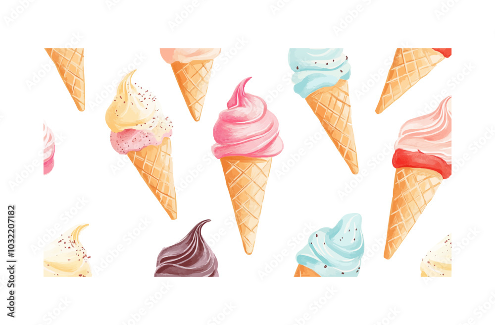 A digital illustration of retro ice cream pattern