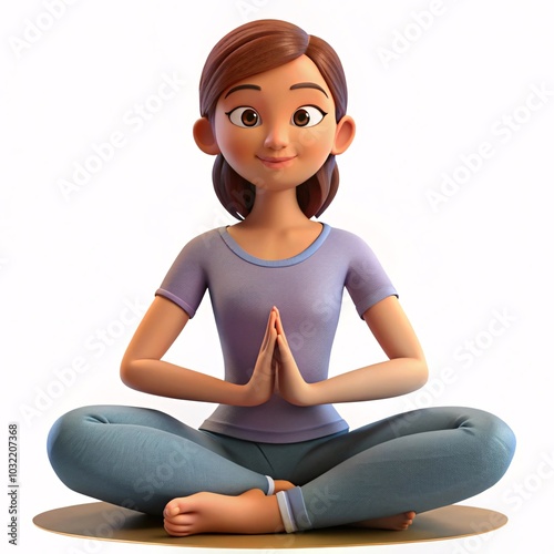 3D Serene Woman in Meditation Pose with Houseplant | Relaxation and Wellness Concept