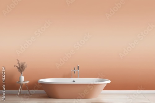 Elegant Bathroom Design with Freestanding Tub and Warm Gradient Wall - Minimalist and Modern Style