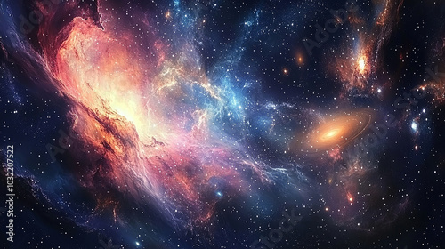 Cosmic background with stars and galaxies vast and