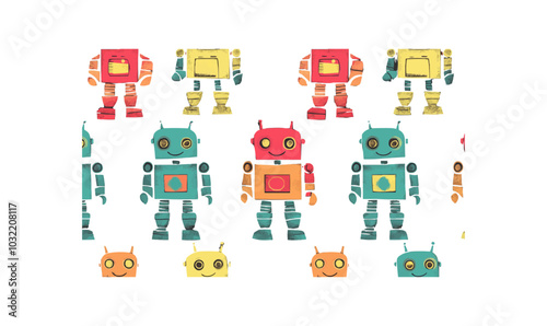 Robot pattern with cute colorful robots