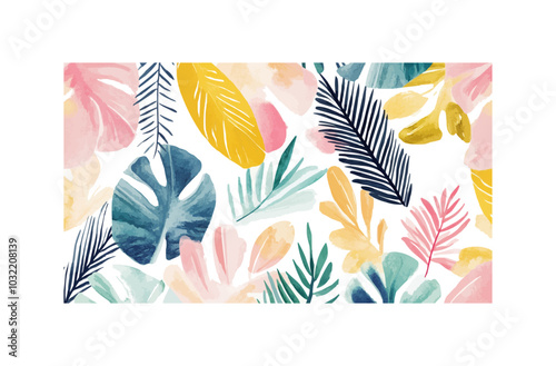 Summer leaves pattern looking like unfinished watercolors, tropical pattern perfect for textiles and decoration