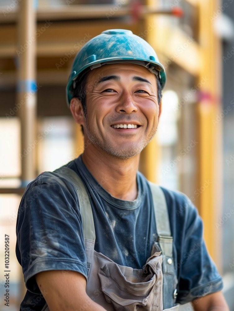 Worker at construction site, smiling Asian man
Worker at construction site, smiling Asian man