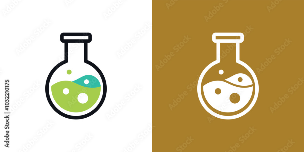 Laboratory beaker logo. Lab flask logo.