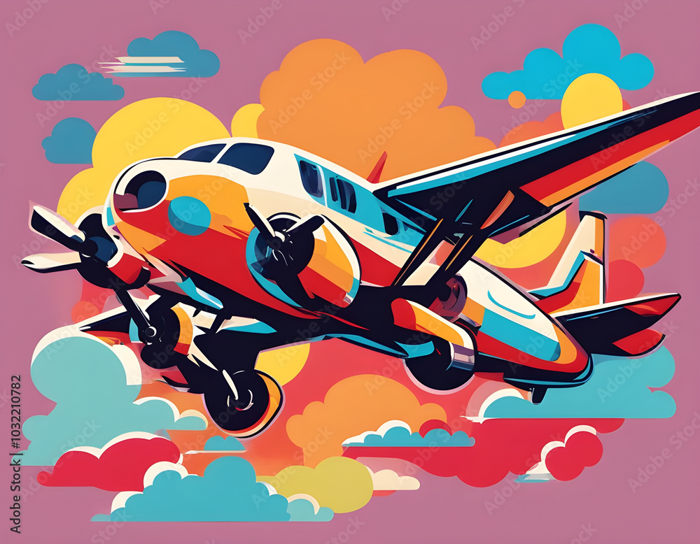 colorful airplane with cool isolated pop art style background colorful airplane with cool isolated pop art style background