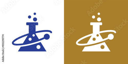 Laboratory beaker logo. Lab flask logo.
