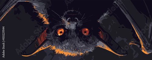 Vampire bat hanging upside down. Vector flat isolated.