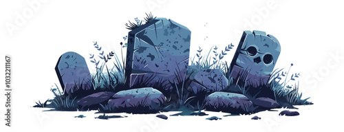 Tombstone with a cracked surface. Vector flat isolated.