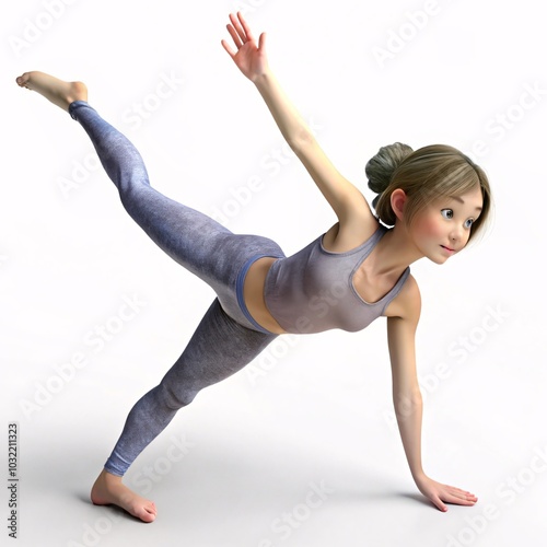 3D Serene Woman in Meditation Pose with Houseplant | Relaxation and Wellness Concept