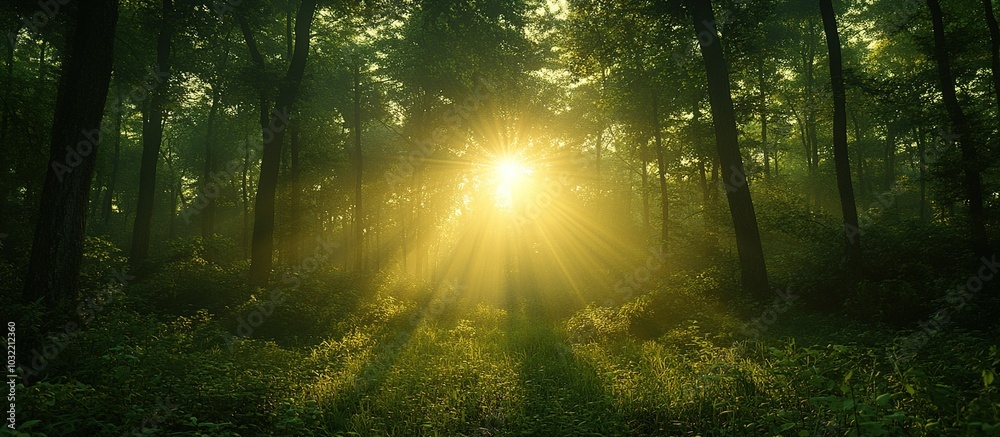 Naklejka premium Sunrays in Forest