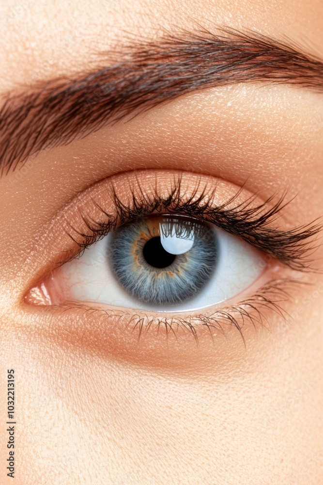 Obraz premium Close-up of a beautiful blue eye showcasing intricate details, perfect for beauty, makeup, and wellness themes in graphy.