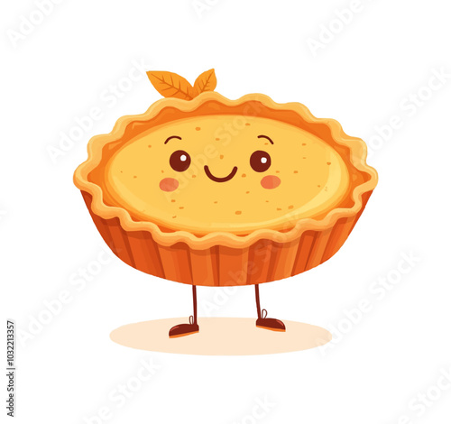 Cartoon groovy pumpkin pie thanksgiving character with cheerful smile celebrating autumn holiday. Isolated vector traditional festive pastry treat, quirky baked pie personage ready for seasonal feast