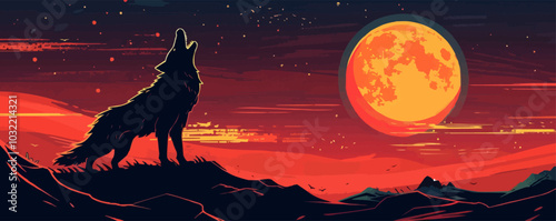 Werewolf howling at the moon. Vector flat isolated.