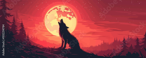 Werewolf howling at the moon. Vector flat isolated.