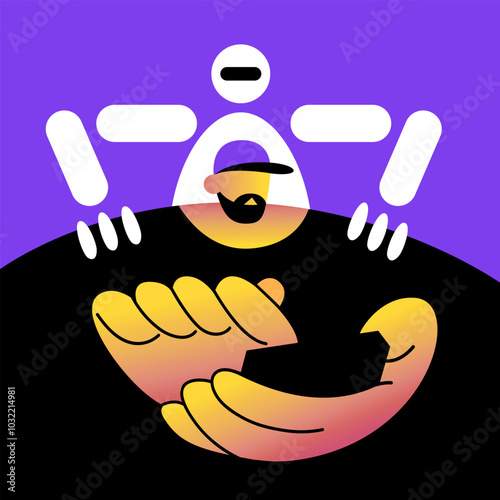 Patient on rehabilitation massage at manual therapists. AI Bot Massage therapist physiotherapist osteopath treats back. Rehabilitation therapy, physiotherapeutic treatment. Flat vector illustration.