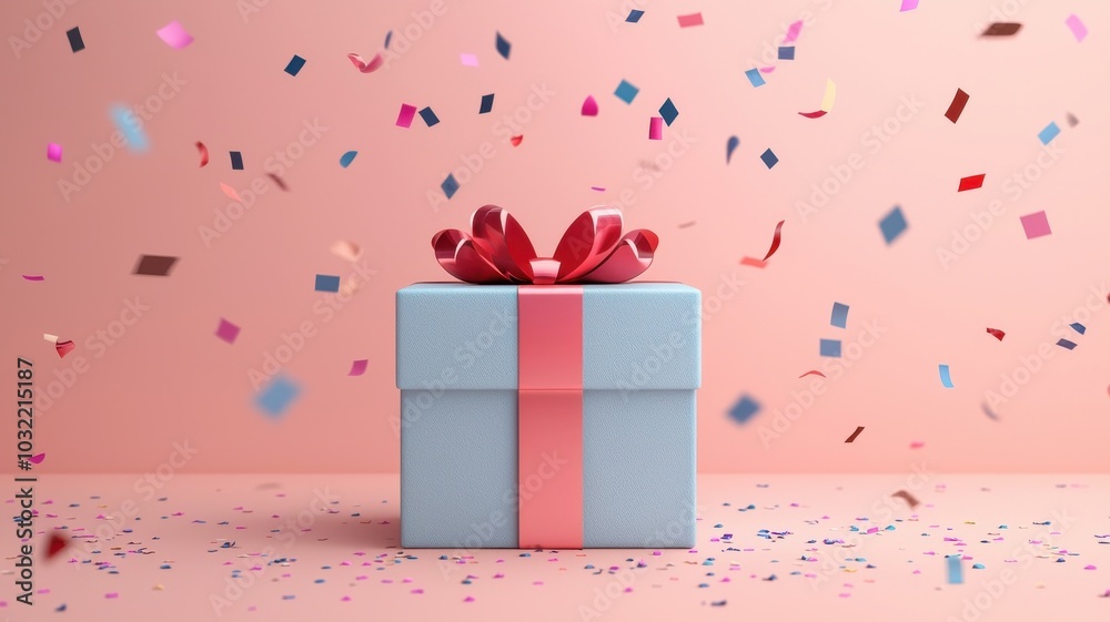 Festive gift box surrounded by colorful confetti perfect for celebrations and special occasions Festive gift box surrounded by colorful confetti perfect for celebrations and special occasions