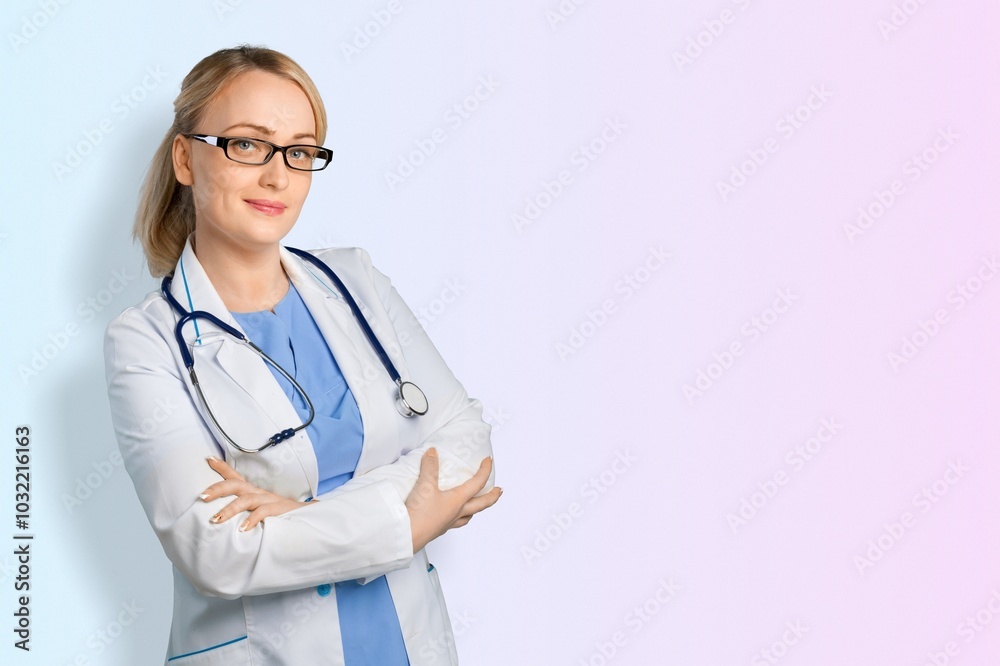 Portrait of happy doctor wearing med uniform at hospital Portrait of happy doctor wearing med uniform at hospital