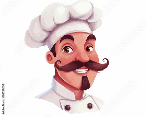 Cartoon moustached italian chef in cook cap