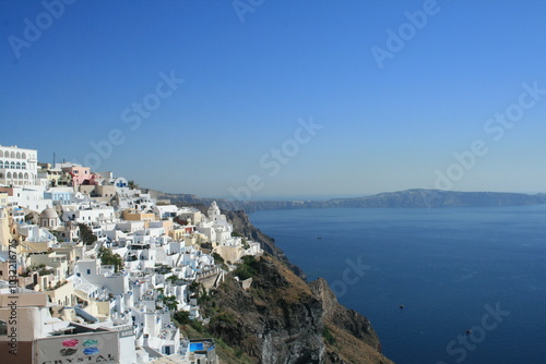 Houses on the hills of the Santorini coastline