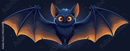 Bat with a spooky face. Vector flat isolated.