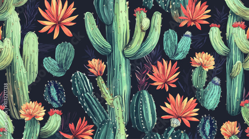 Seamless Colorful Cactus Pattern. Seamless pattern of Cactus in colorful style. Add color to your digital project with our pattern!
